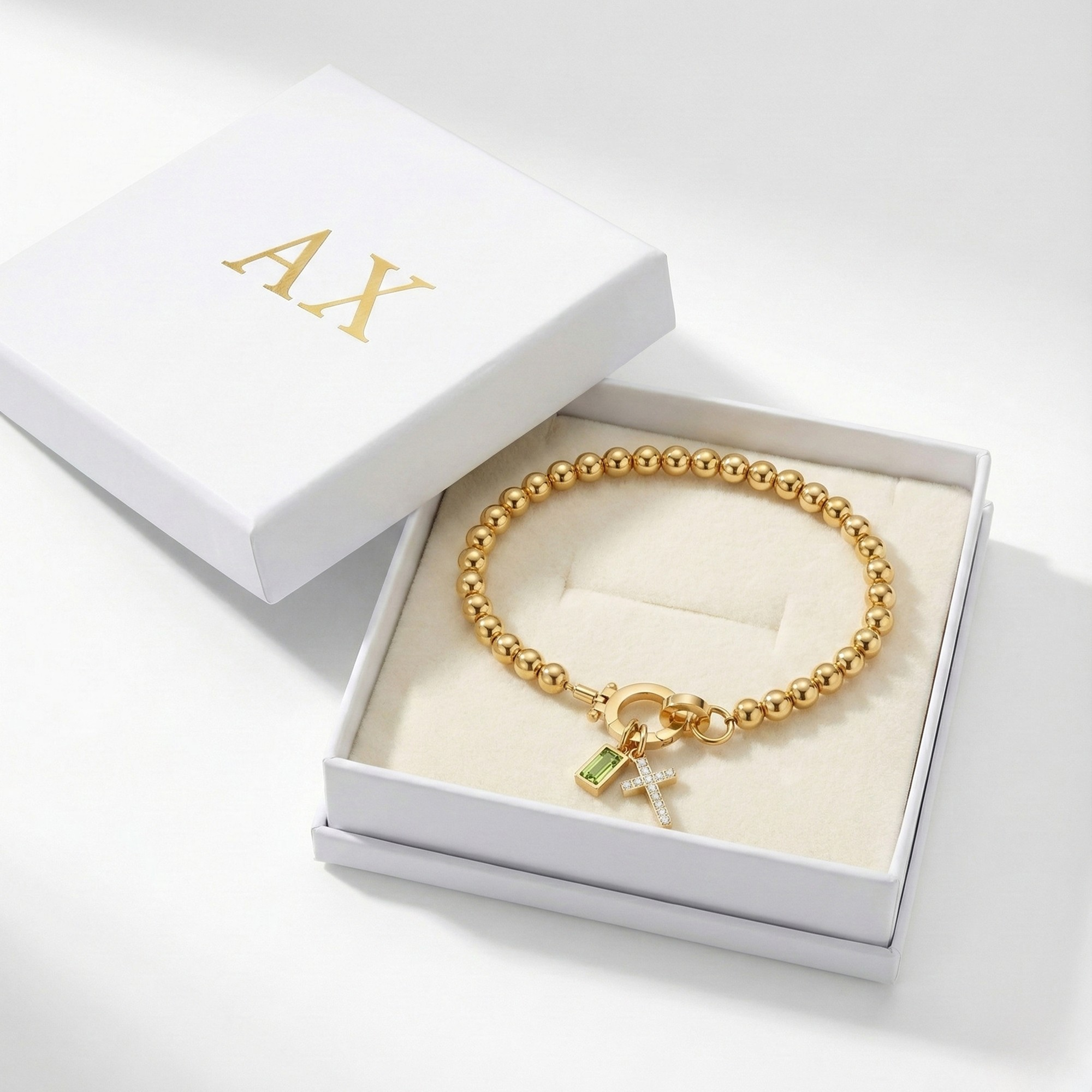 AX Beaded Birthstone Cross Charm Bracelet