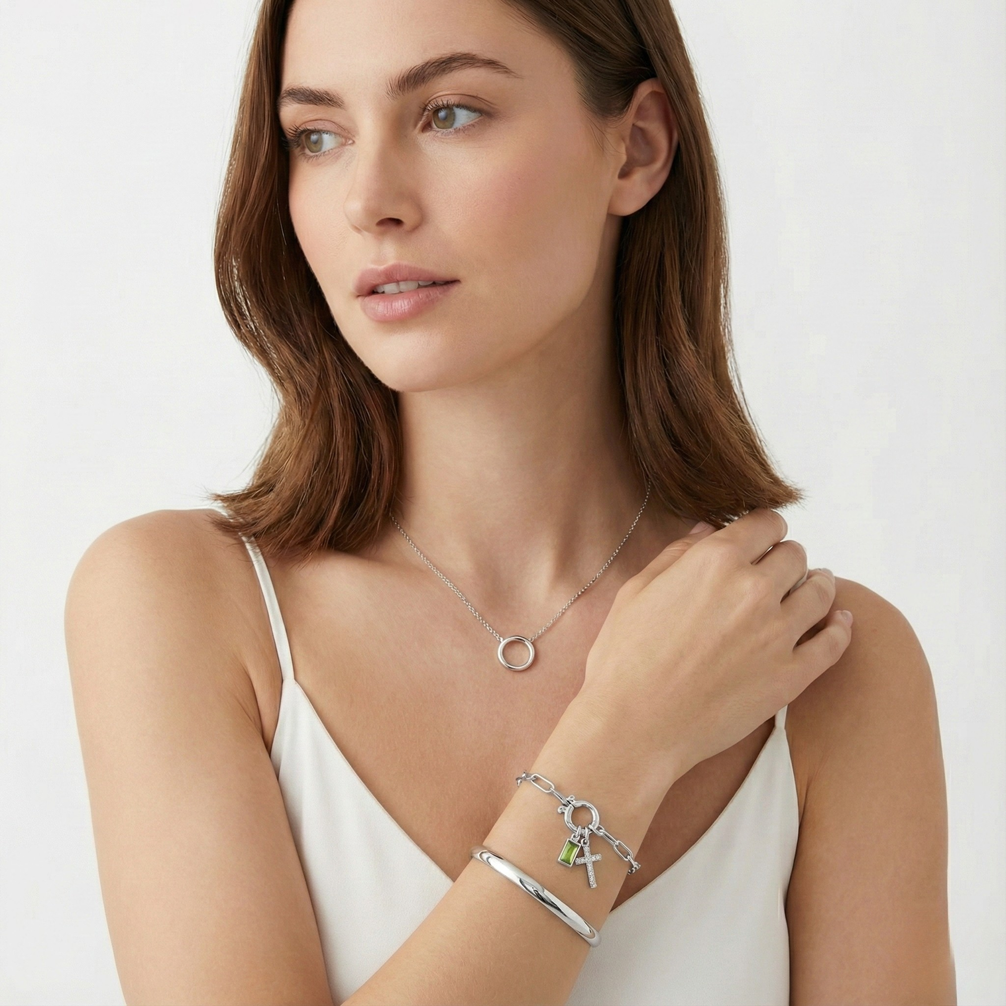 AX Paperclip Birthstone Cross Charm Bracelet