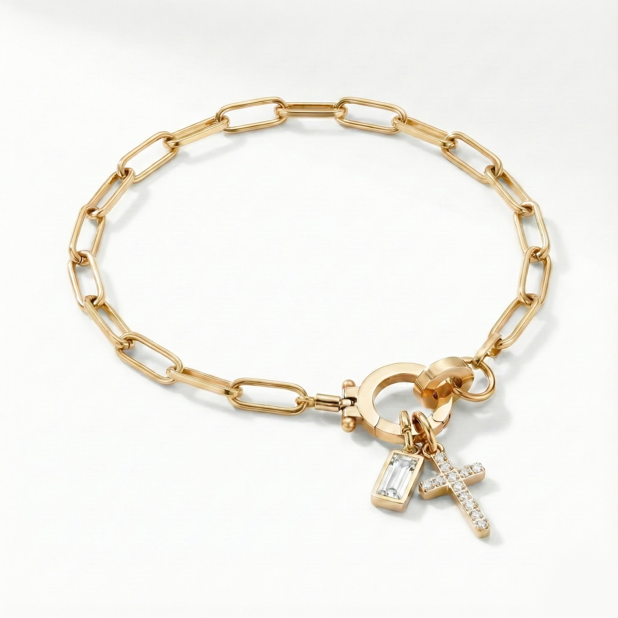 AX Paperclip Birthstone Cross Charm Bracelet