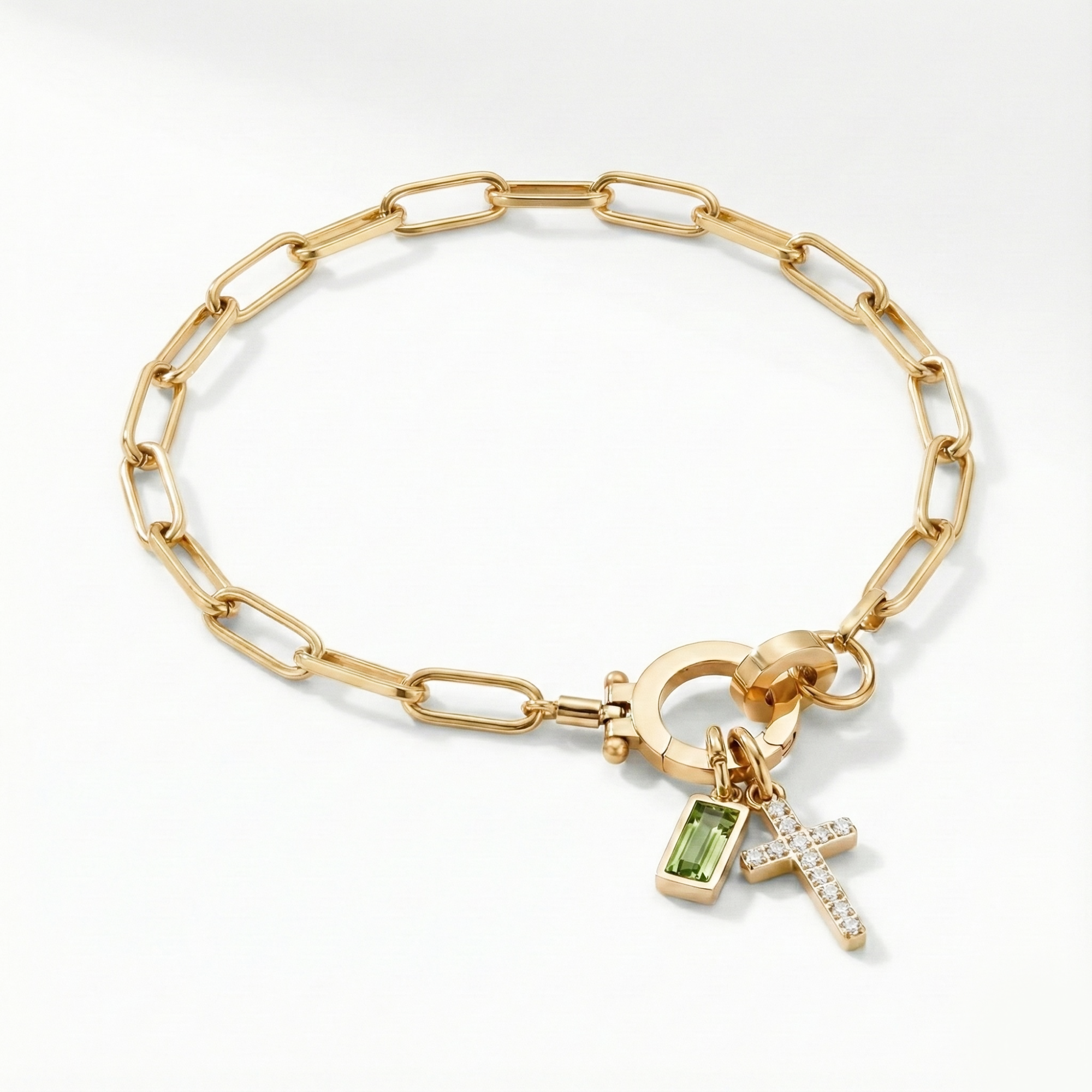 AX Paperclip Birthstone Cross Charm Bracelet