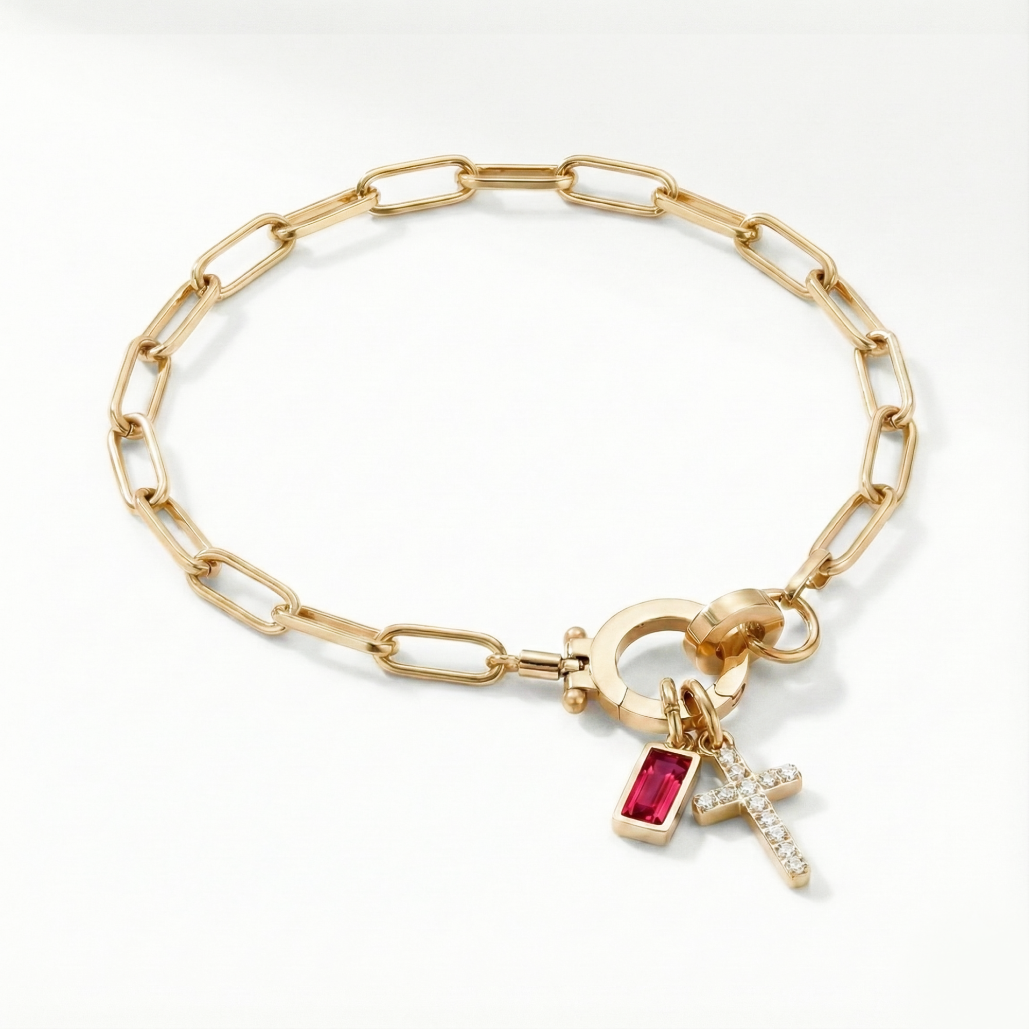 AX Paperclip Birthstone Cross Charm Bracelet