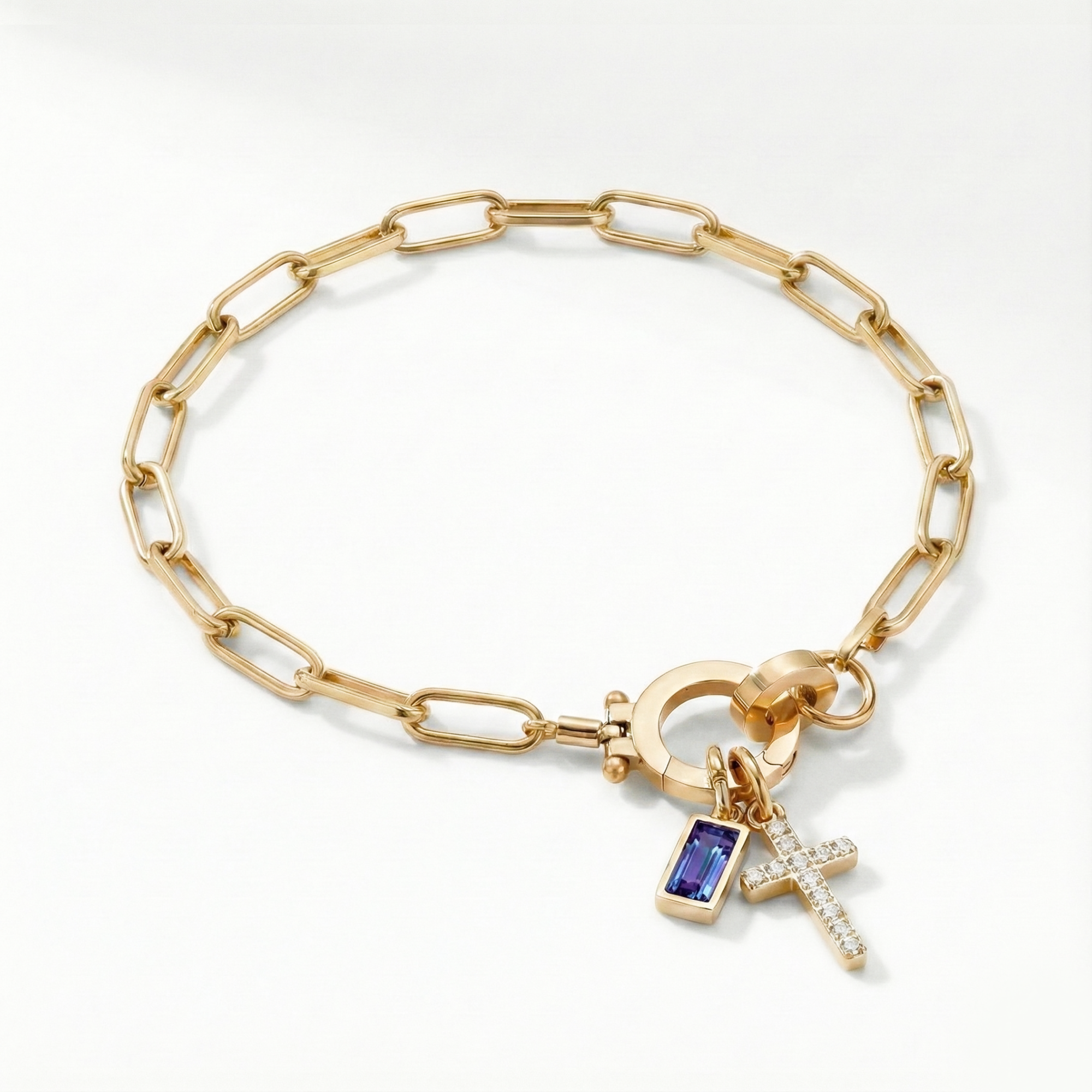 AX Paperclip Birthstone Cross Charm Bracelet
