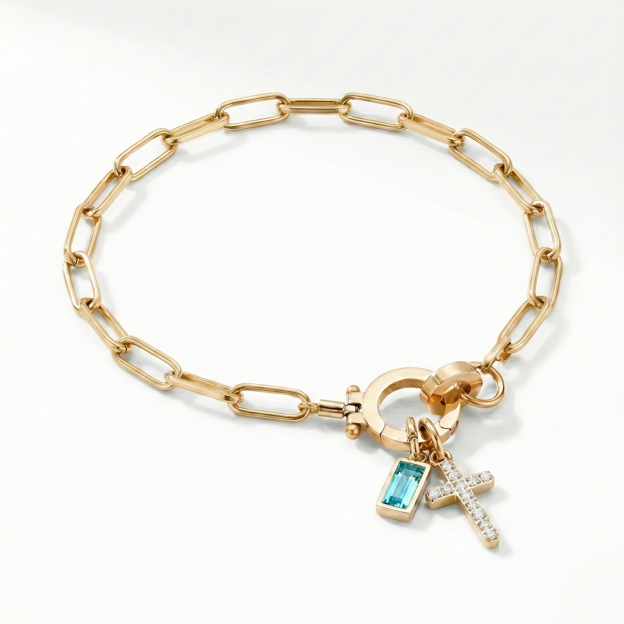 AX Paperclip Birthstone Cross Charm Bracelet