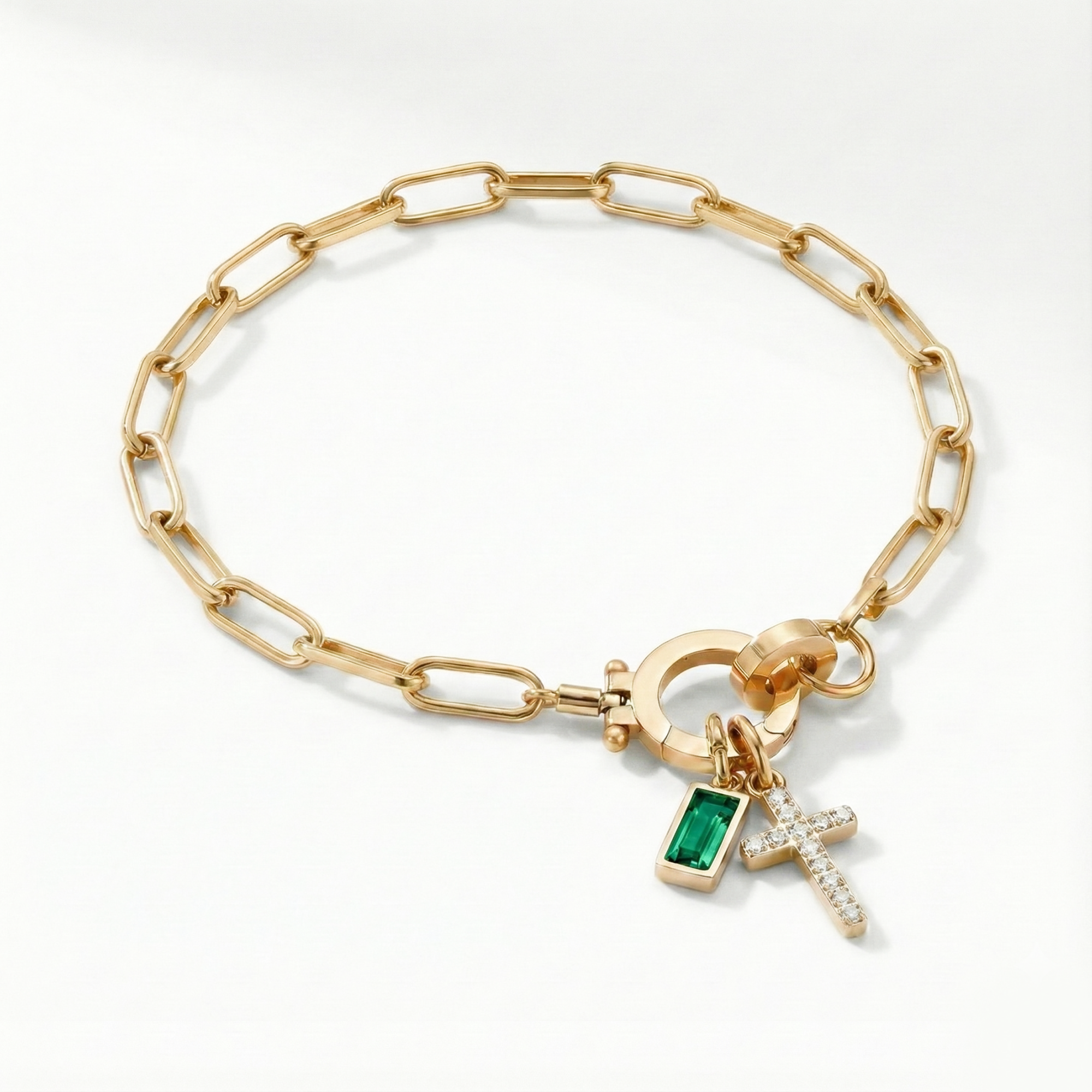 AX Paperclip Birthstone Cross Charm Bracelet