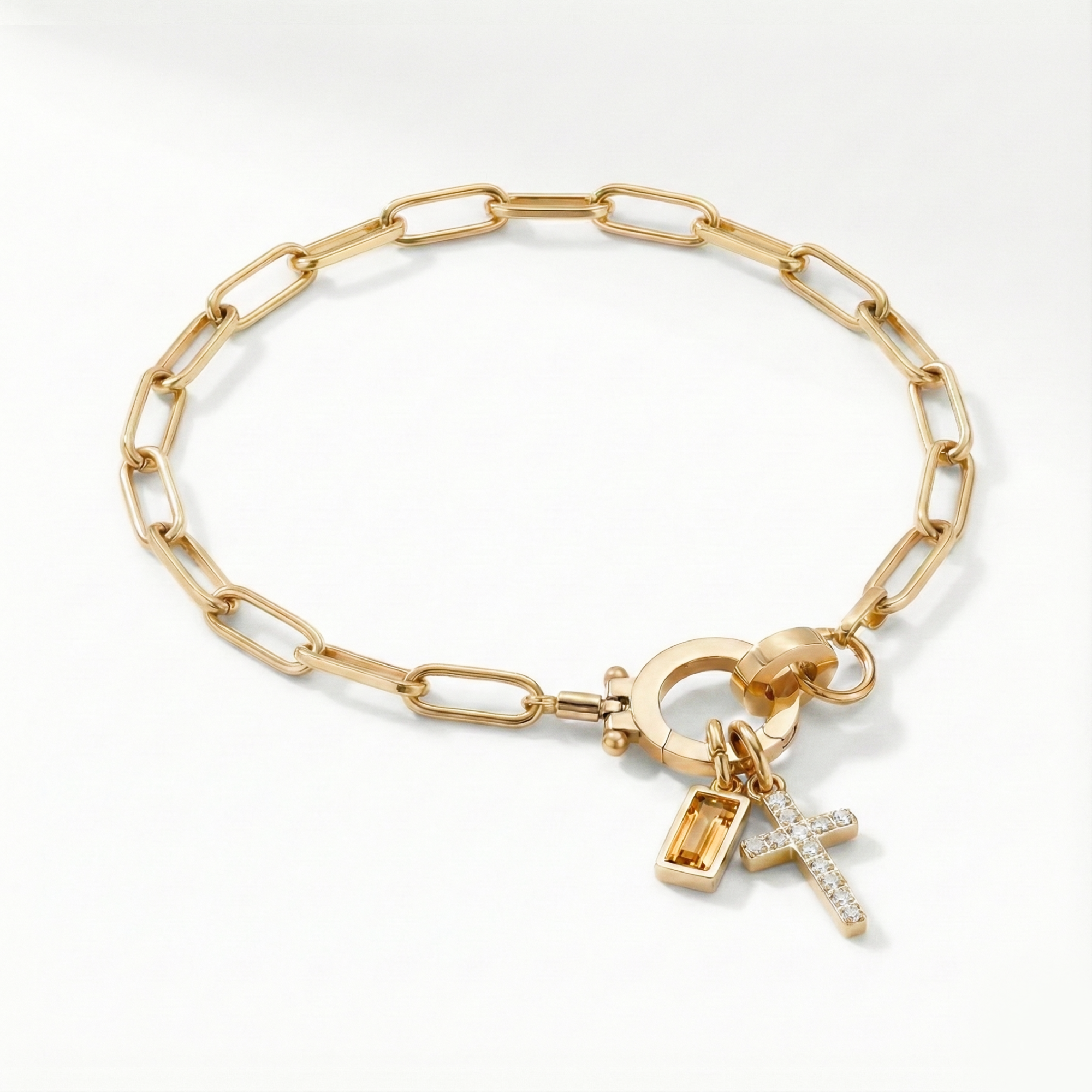 AX Paperclip Birthstone Cross Charm Bracelet