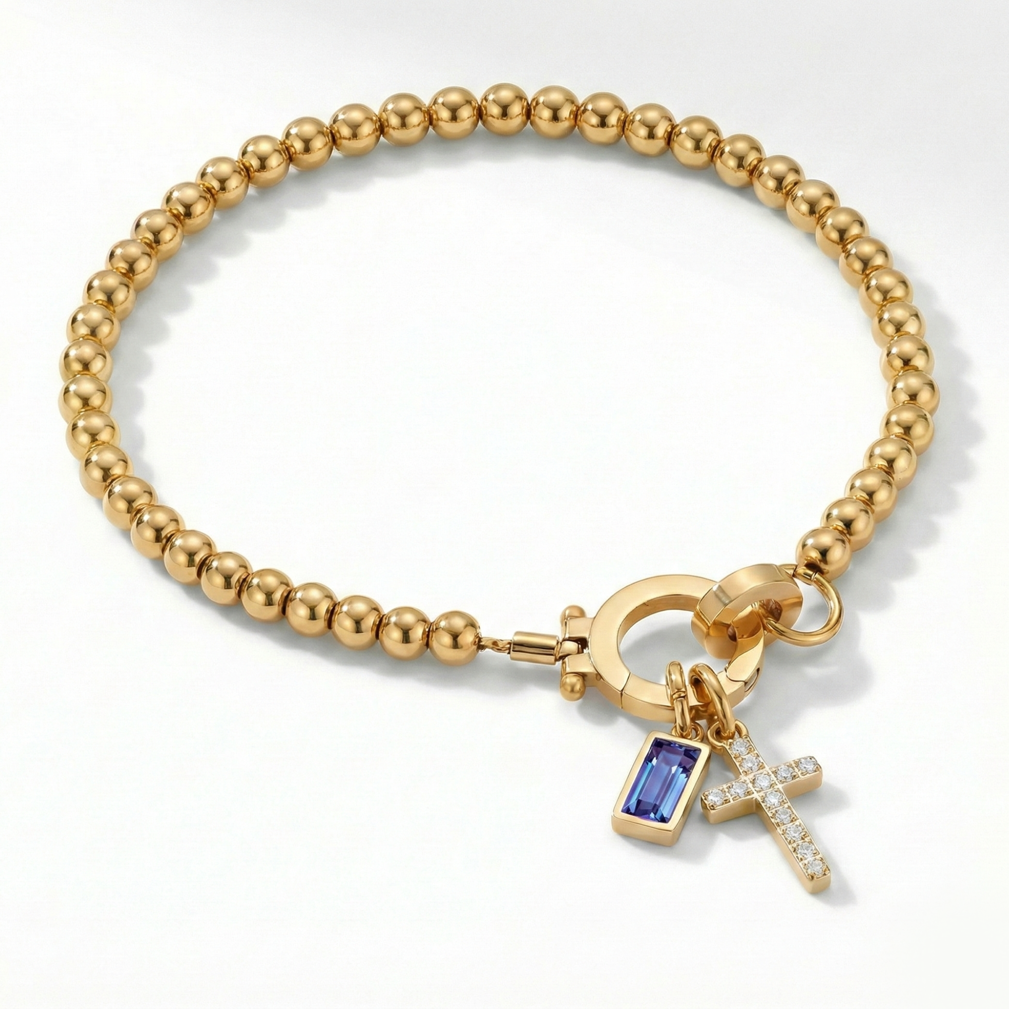 AX Beaded Birthstone Cross Charm Bracelet