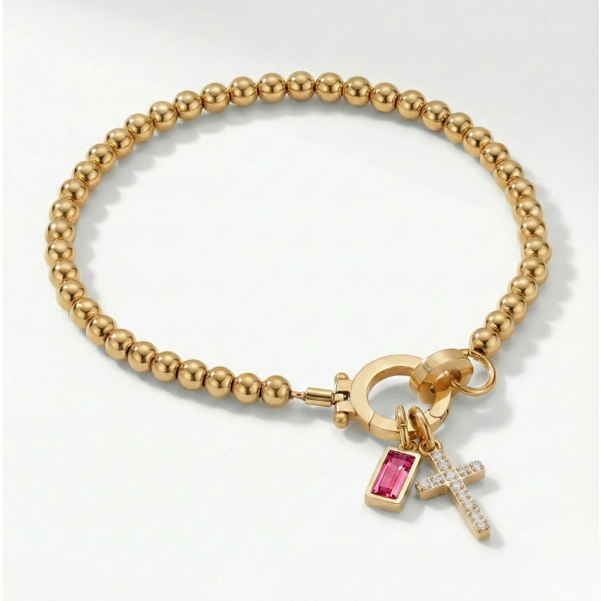AX Beaded Birthstone Cross Charm Bracelet