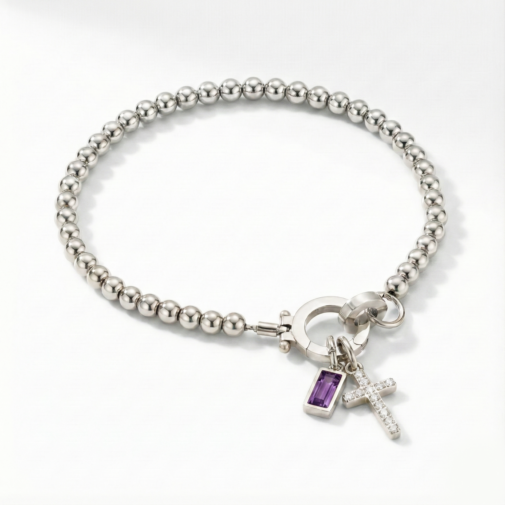 AX Beaded Birthstone Cross Charm Bracelet