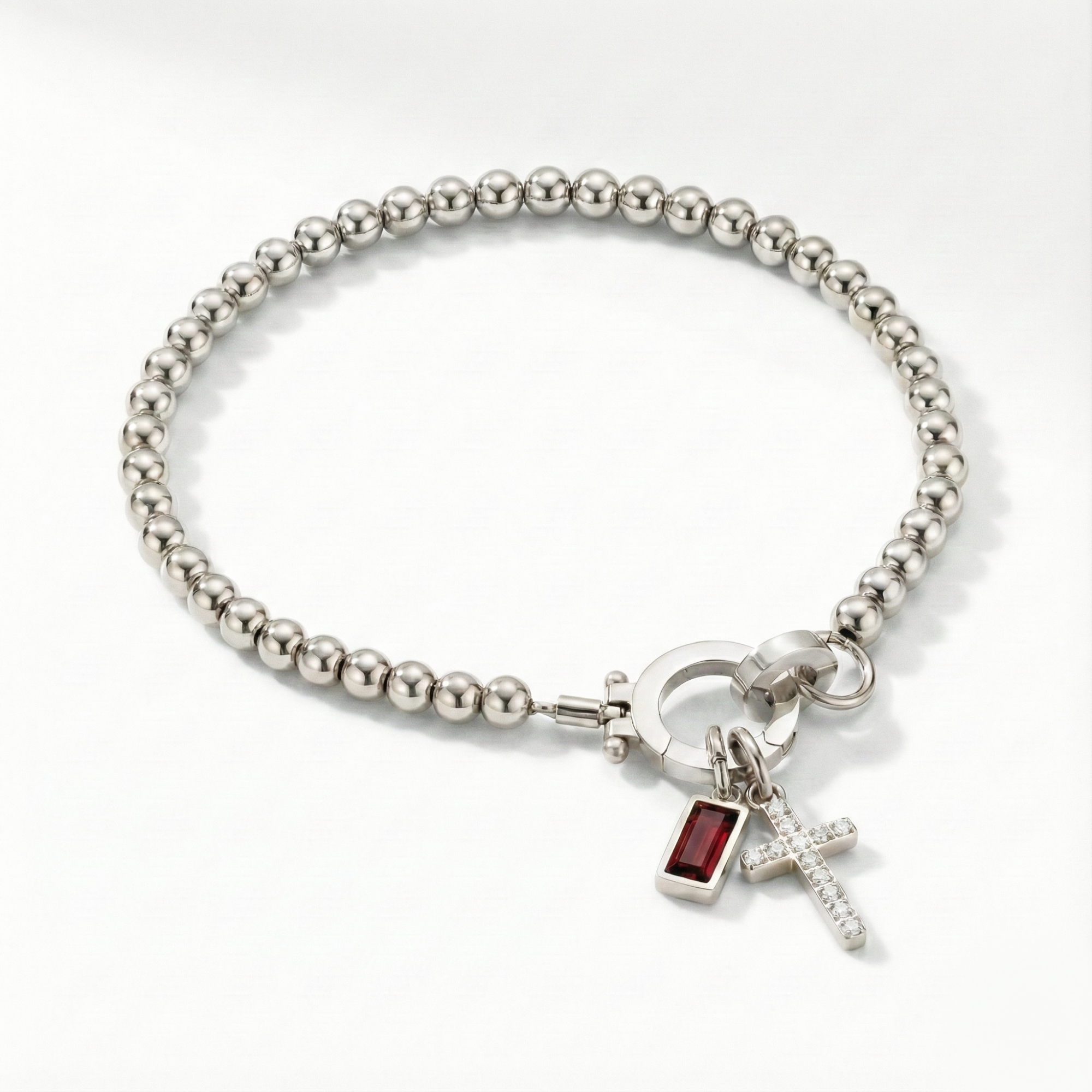 AX Beaded Birthstone Cross Charm Bracelet
