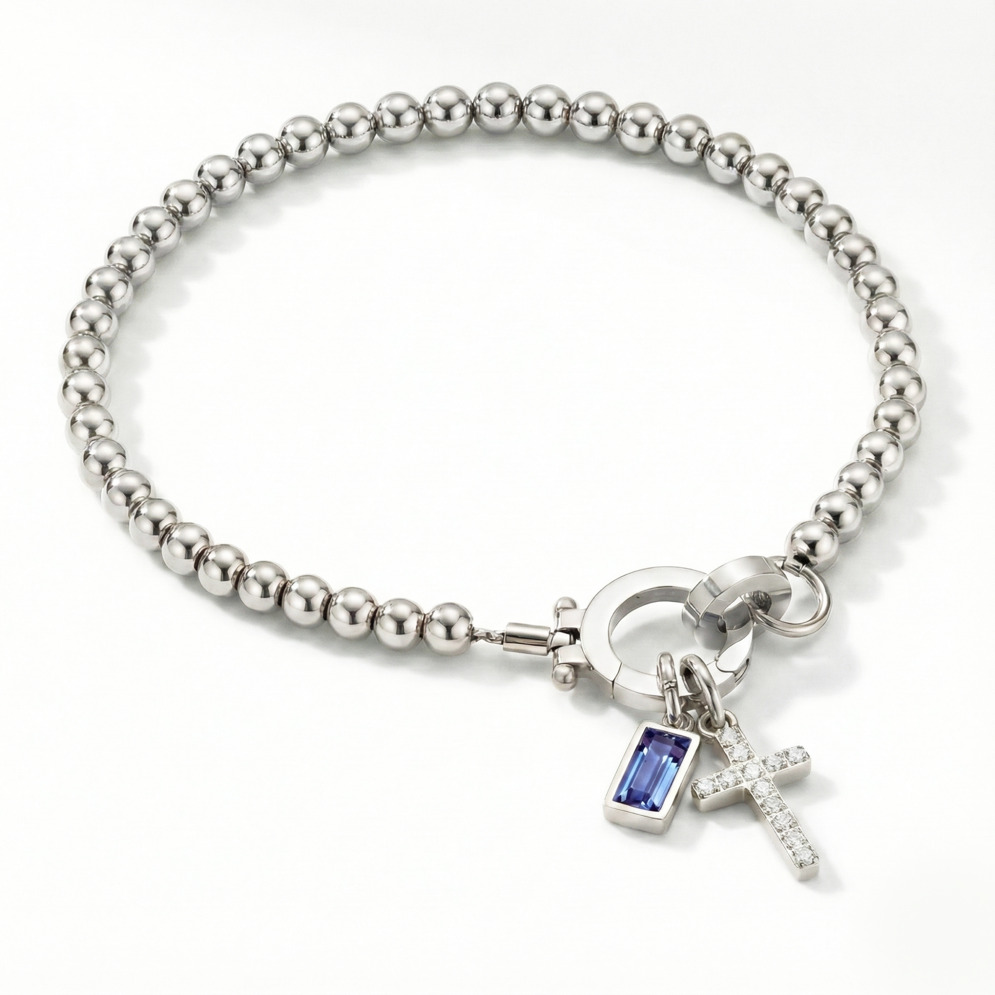 AX Beaded Birthstone Cross Charm Bracelet