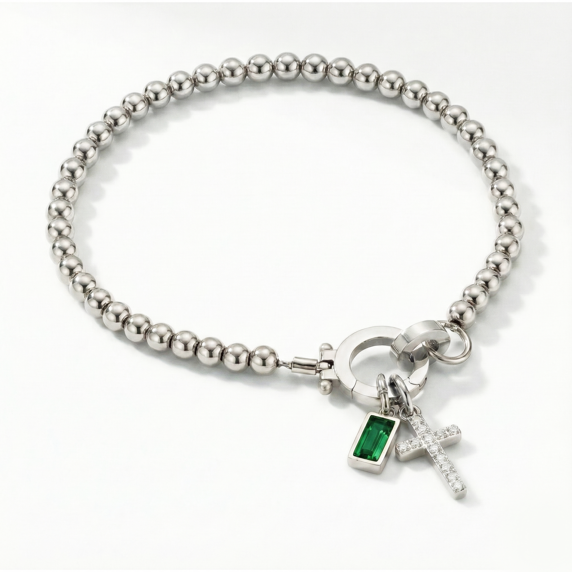 AX Beaded Birthstone Cross Charm Bracelet