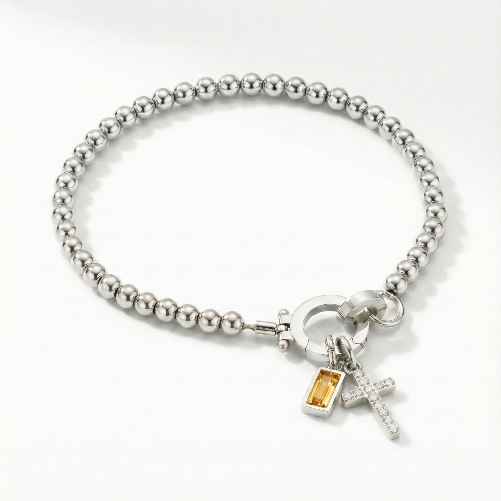 AX Beaded Birthstone Cross Charm Bracelet