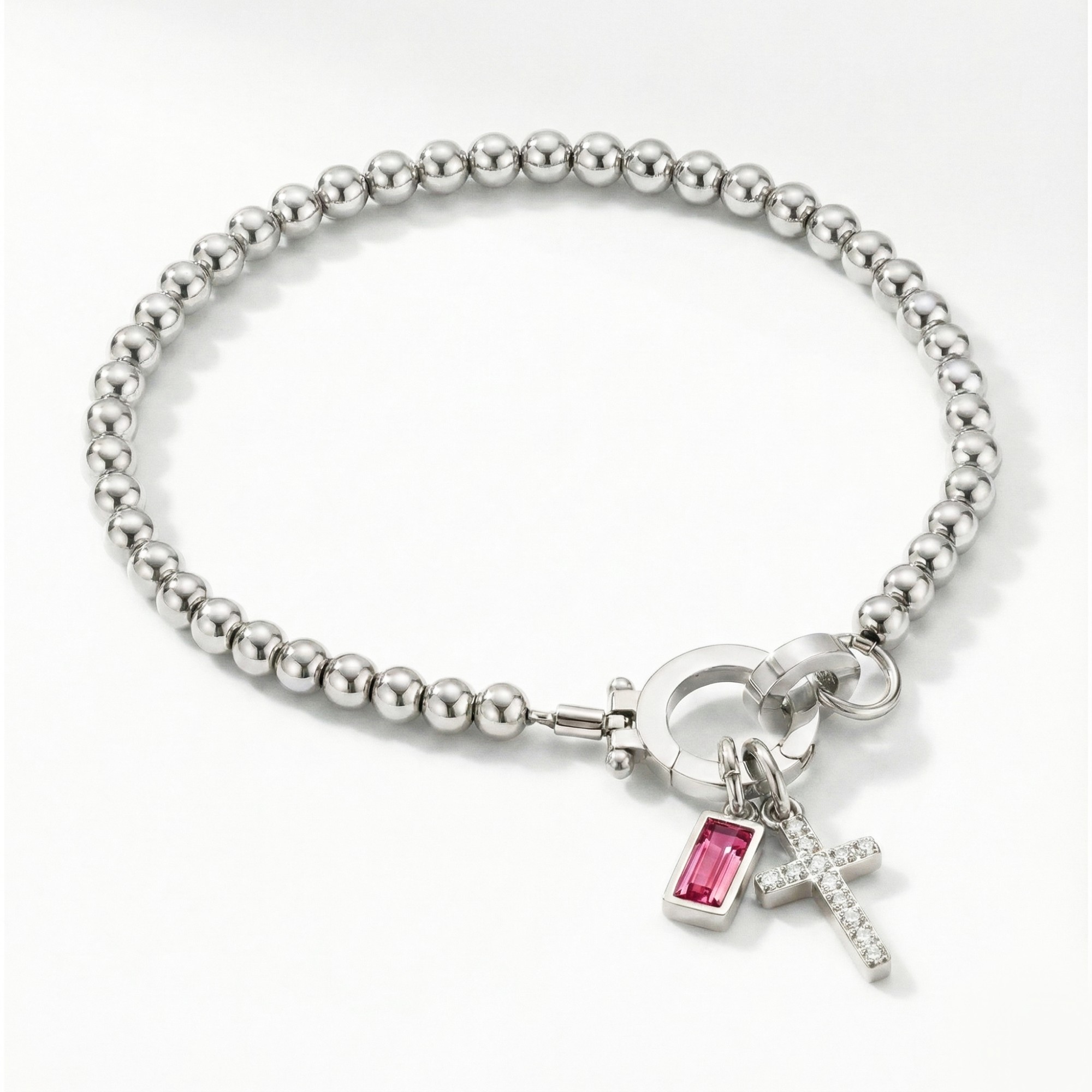 AX Beaded Birthstone Cross Charm Bracelet