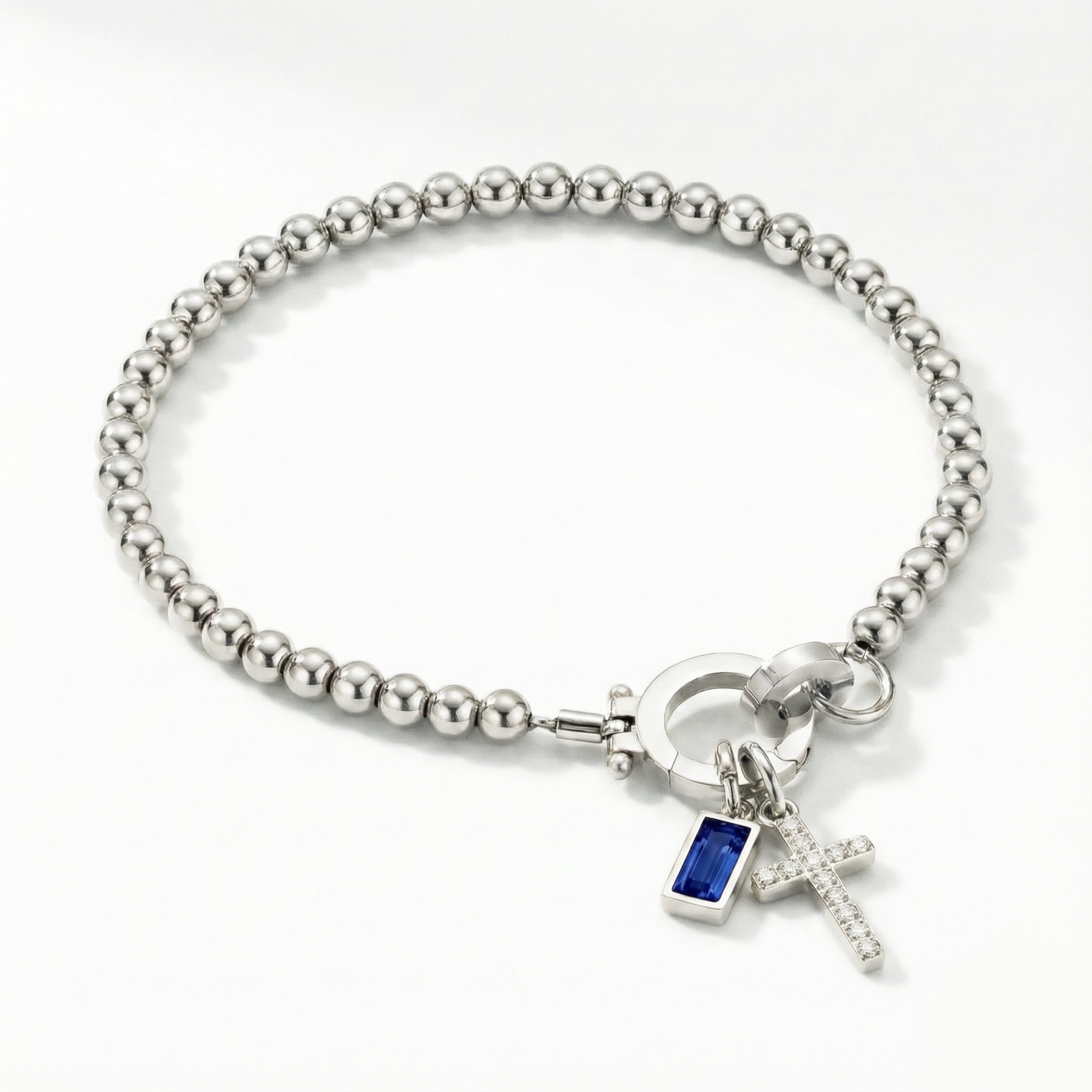 AX Beaded Birthstone Cross Charm Bracelet